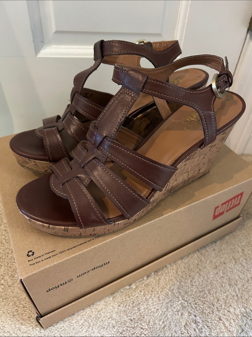 Women's Brown Wedge Sandals - Strappy Cork Heel
